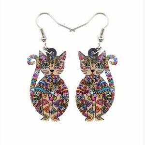 🆕Colourful Resin Mosaic Cat Drop Earrings